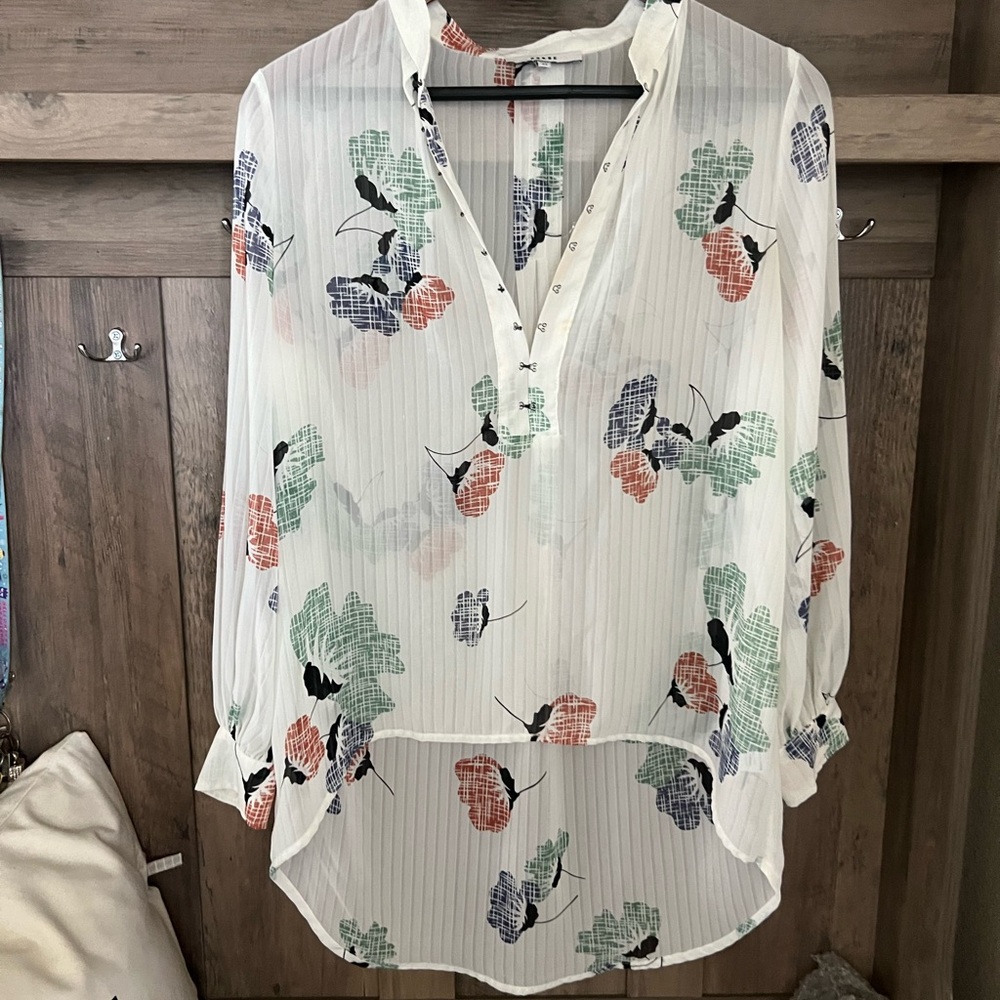 Floral Print Women's Top - White with Multicolor Accents